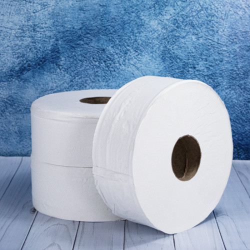 White Jumbo Toilet Paper to be used with a disenser.